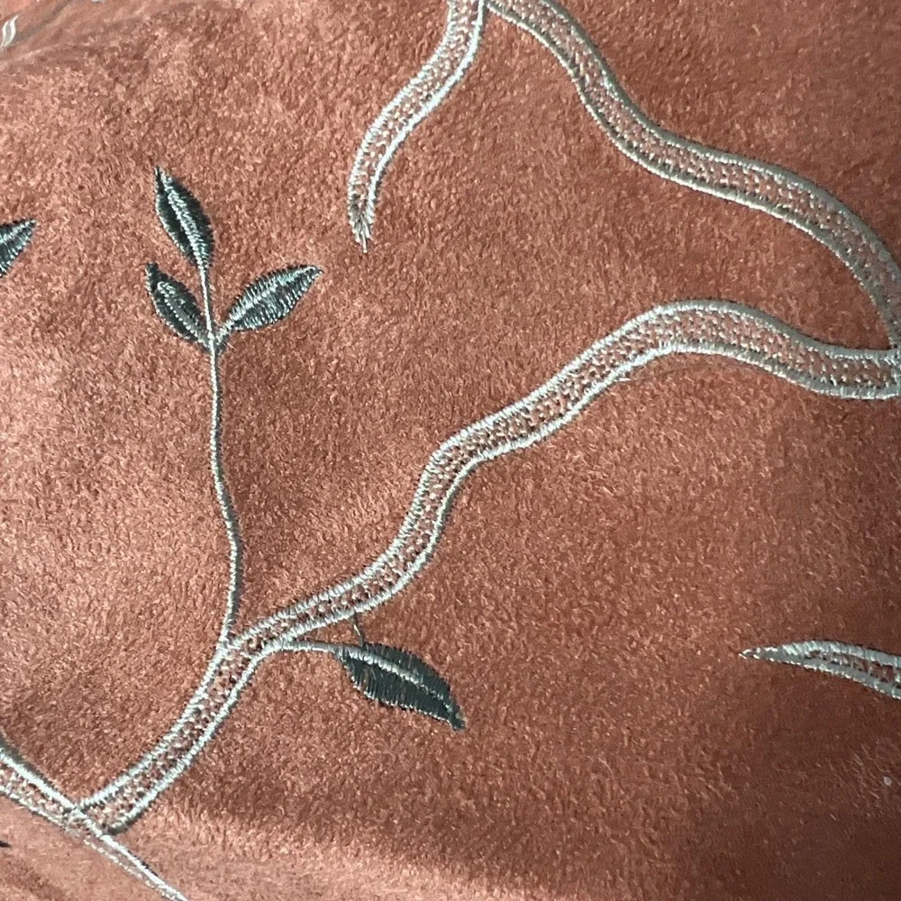 Embroidered Microsuede Upholstery Fabric Remnant Vine Branches 28x106 Rust